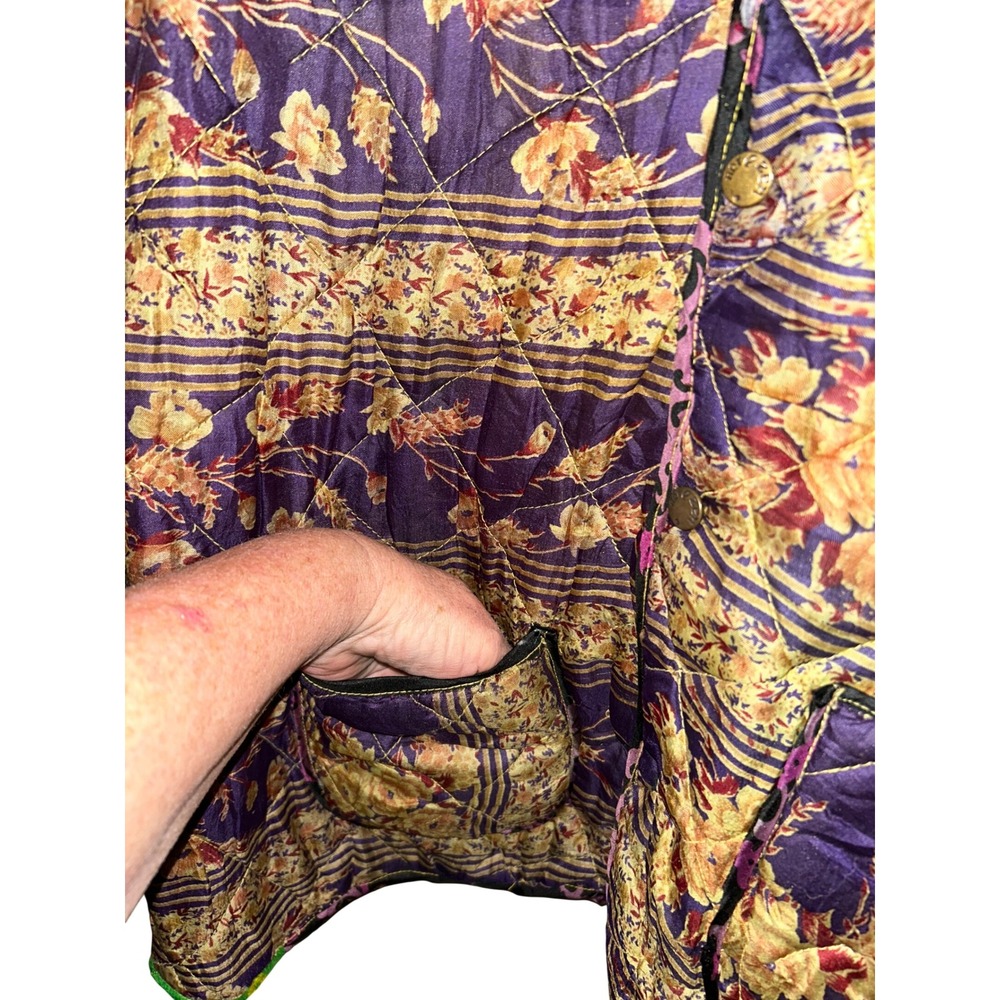 ArtEZen Boho Quilted Patchwork Reversible Jacket Multi 100% Silk Hippie Coat - Picture 9 of 14